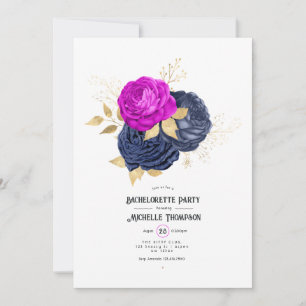 Invitation Magenta Navy et Gold Floral Bachelorette Party