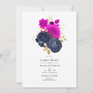 Invitation Magenta Navy et Gold Floral Couples Douche