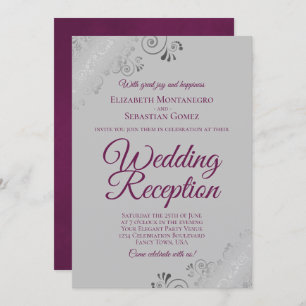 Invitation Magenta on Grey Silver Frills Réception de mariage