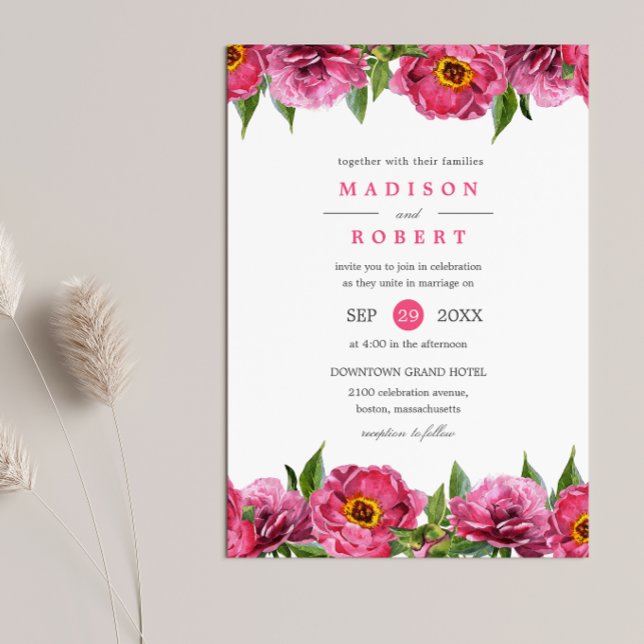 Invitation Magenta Peonies rose merveilleux Mariage chic Fleu (Créateur téléchargé)