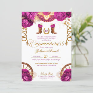 Invitation Magenta Pink Gold Rose Pays Quinceanera Ouest