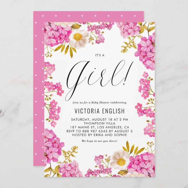 Invitation Magenta Pink Hydrangeas C'est un Baby shower de fi (Devant / Derrière)