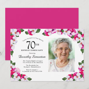 Invitation Magenta Pink Photo blanc 70e anniversaire Dîner