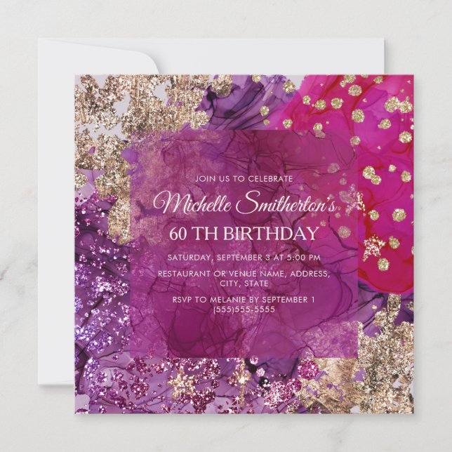 Invitation Magenta Pourpre Or Abstrait Luxe (Devant)