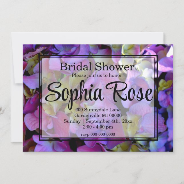 Invitation Magenta Purple bleu jaune Hydrangeas fleurs (Devant)