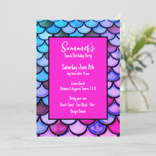 Invitation Magenta Purple Blue Mermaid Scales Plage Anniversa