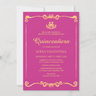 Invitation Magenta rose classique et Quinceanera or
