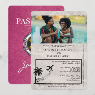Invitation Magenta Rose Passeport Mariage Jamaïque