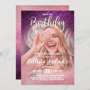 Invitation Magenta Rose Triple Parties scintillant Ombre Phot