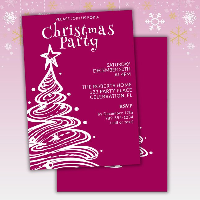 Invitation Magenta Rose White Christmas Tree Party (Créateur téléchargé)
