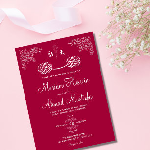 Invitation Magenta Rouge Floral musulman musulman Nikah Maria