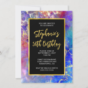 Invitation Magenta Royal Blue Gold Fire Opal 50e anniversaire