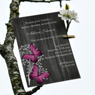 Invitation Magenta Rustic Butterfly Fête des mariées Invitati