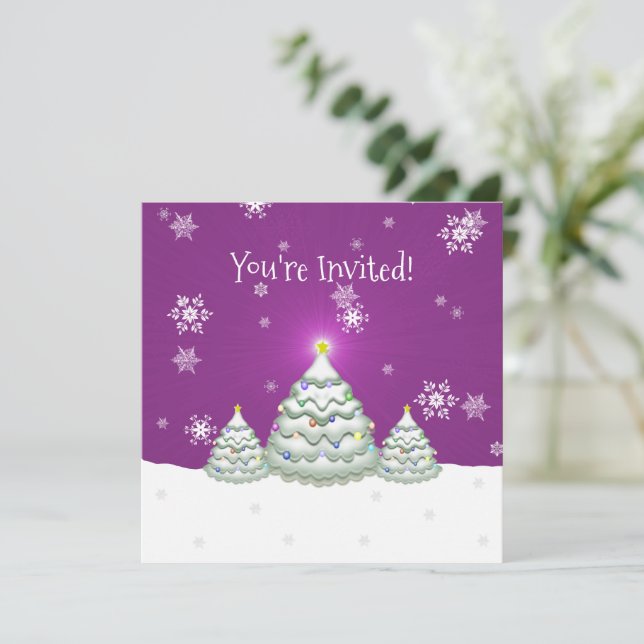 Invitation Magenta Snowy Christmas Tree (Debout devant)