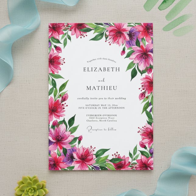 Invitation Magenta Vibrant Floral Wedding (Créateur téléchargé)
