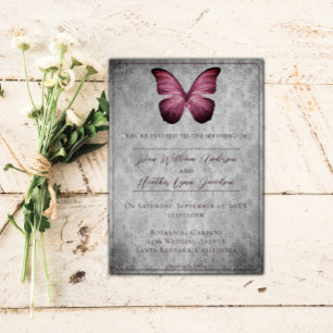 Invitation Magenta Vintage Papillon Mariage damassé