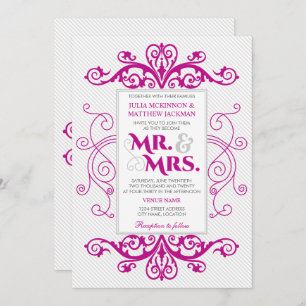 Invitation Magenta Vintage Swirls M. et Mme Mariage