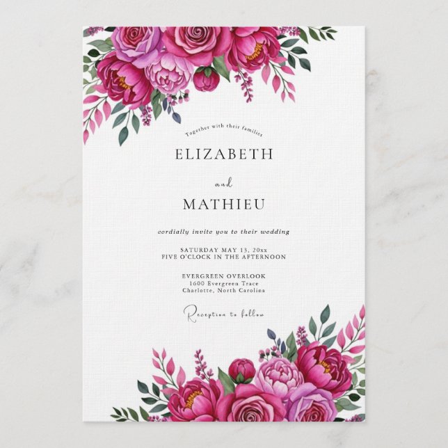 Invitation Magenta Vivid Bloom Wedding (Devant)