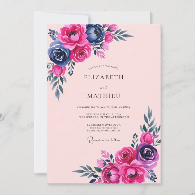 Invitation Magenta Vivid Romantic Summer Wedding (Devant)