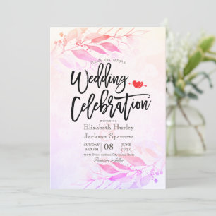 Invitation Magenta Watercolor Feuilles Fleur Mariage botaniqu