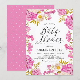 Invitation Magenta Watercolor Hydrangeas Baby shower Floral