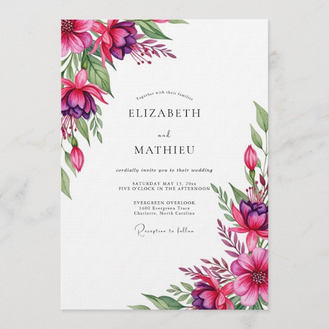 Invitation Magenta Whimsical Bloom Wedding (Devant)
