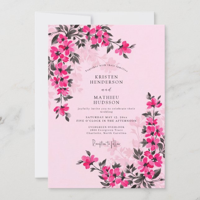 Invitation Magenta Whimsical Spring Wedding (Devant)