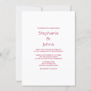 Invitation Magenta White Minimal Bright Colorful Mariage 2024