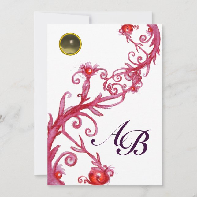 Invitation MAGIC BERRIES,MONOGRAM rouge gris blanc violet noi (Devant)
