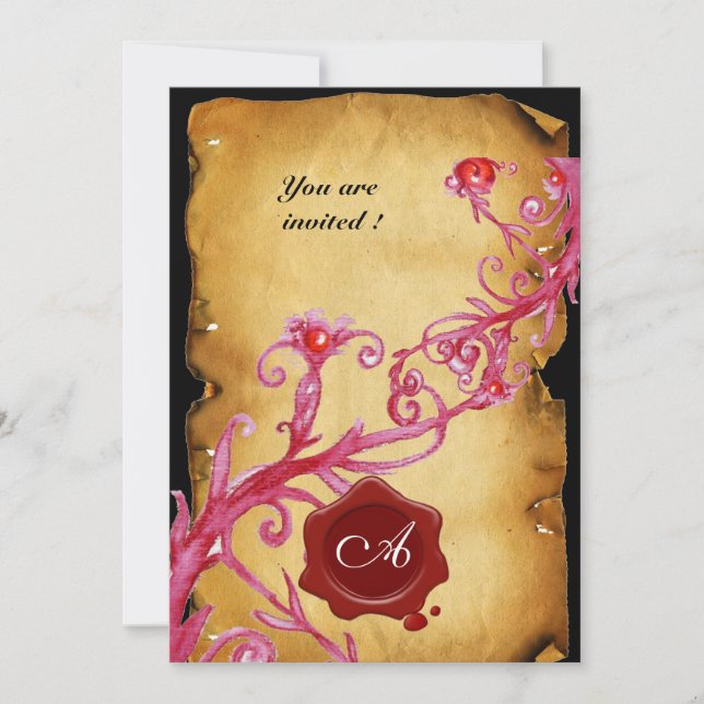 Invitation MAGIC BERRIES MONOGRAM, Sceau de cire rouge Tourbi (Devant)