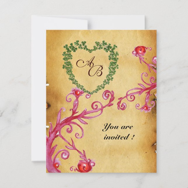 Invitation MAGIC BERRIES SHAMROCK HEART MONOGRAM parchemin (Devant)