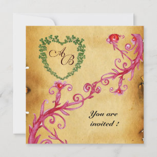 Invitation MAGIC BERRIES SHAMROCK HEART MONOGRAM parchemin