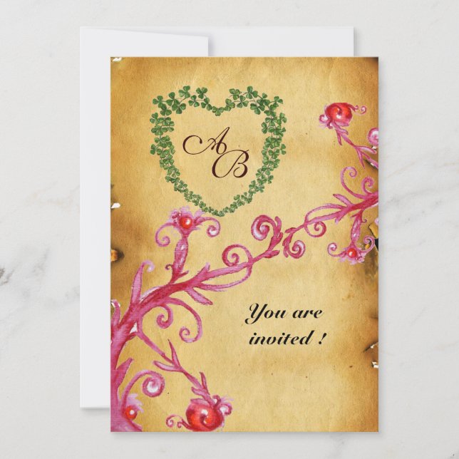 Invitation MAGIC BERRIES SHAMROCK HEART MONOGRAM parchemin (Devant)