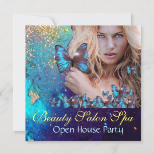 Invitation MAGIC BLUE BUTTERFER Open House Party Monogramme