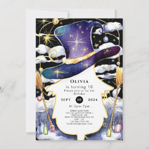 Invitation Magic Broom Fun Wizard Anniversaire
