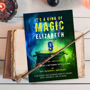 Invitation Magic Cauldron Green Blue sorcier Assistant Spell