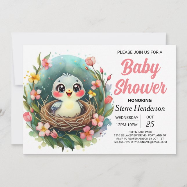 Invitation Magic Chic Colibri Baby shower d'oiseaux (Devant)