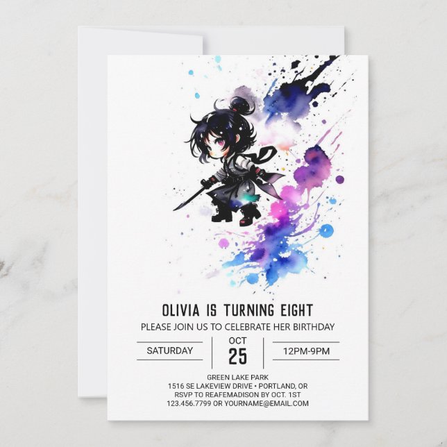 Invitation Magic Custom Ninja Digital Girl Anniversaire (Devant)