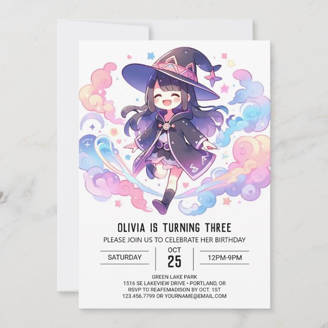 Invitation Magic Enchantress Wizard Anniversaire (Devant)