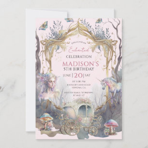 Invitation Magic Fairy Fairytale 5e Anniversaire rose