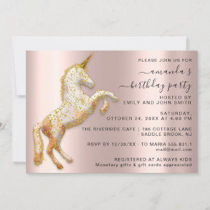 Invitation Magic Gold Unicorn Horse fête d'anniversaire