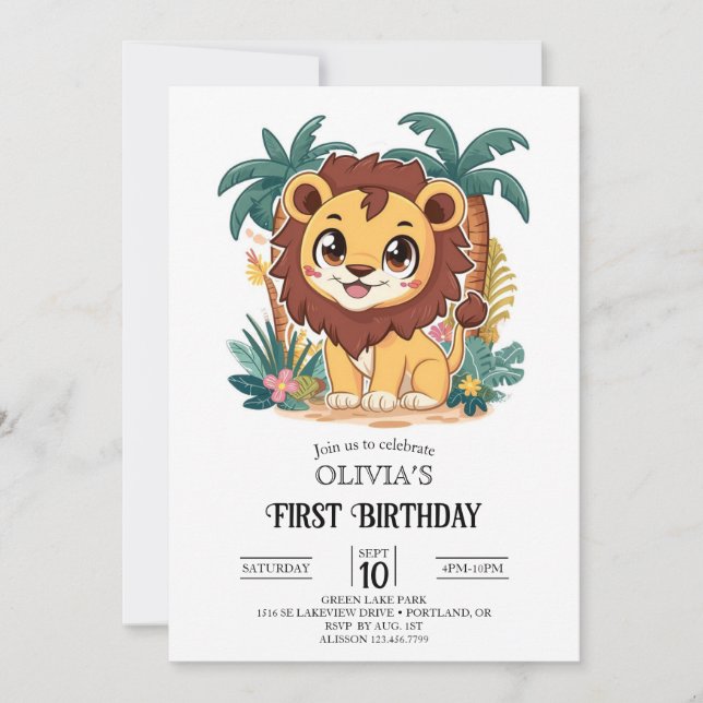 Invitation Magic Lion sauvage 1er Anniversaire numérique (Devant)
