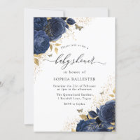 Magic Navy Indigo Blue Roses & Gold Baby shower