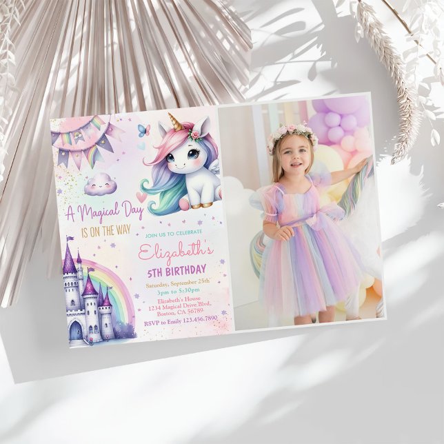 Invitation Magic Pastel Unicorn Arc-en-ciel Photo Anniversair (Créateur téléchargé)