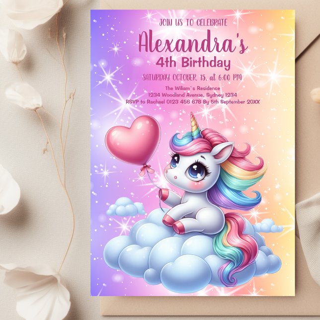 Invitation Magic Pastel Unicorn Rainbow Birthday Party (Créateur téléchargé)
