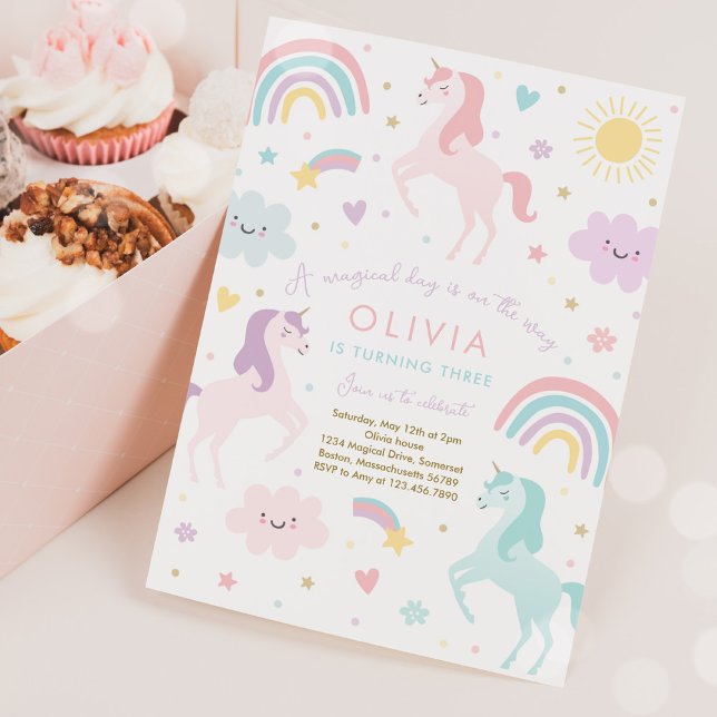 Invitation Magic Pastel Unicorn Rainbow Birthday Party (Créateur téléchargé)