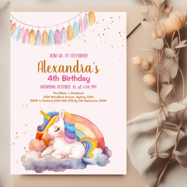 Invitation Magic Pastel Unicorn Rainbow Birthday Party (Créateur téléchargé)