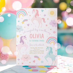 Invitation Magic Pastel Unicorn Rainbow Birthday Party