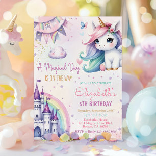 Invitation Magic Pastel Unicorn Rainbow Birthday Party