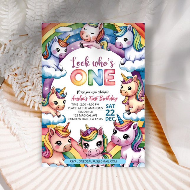 Invitation Magic Pastel Unicorn Rainbow Birthday Party (Créateur téléchargé)